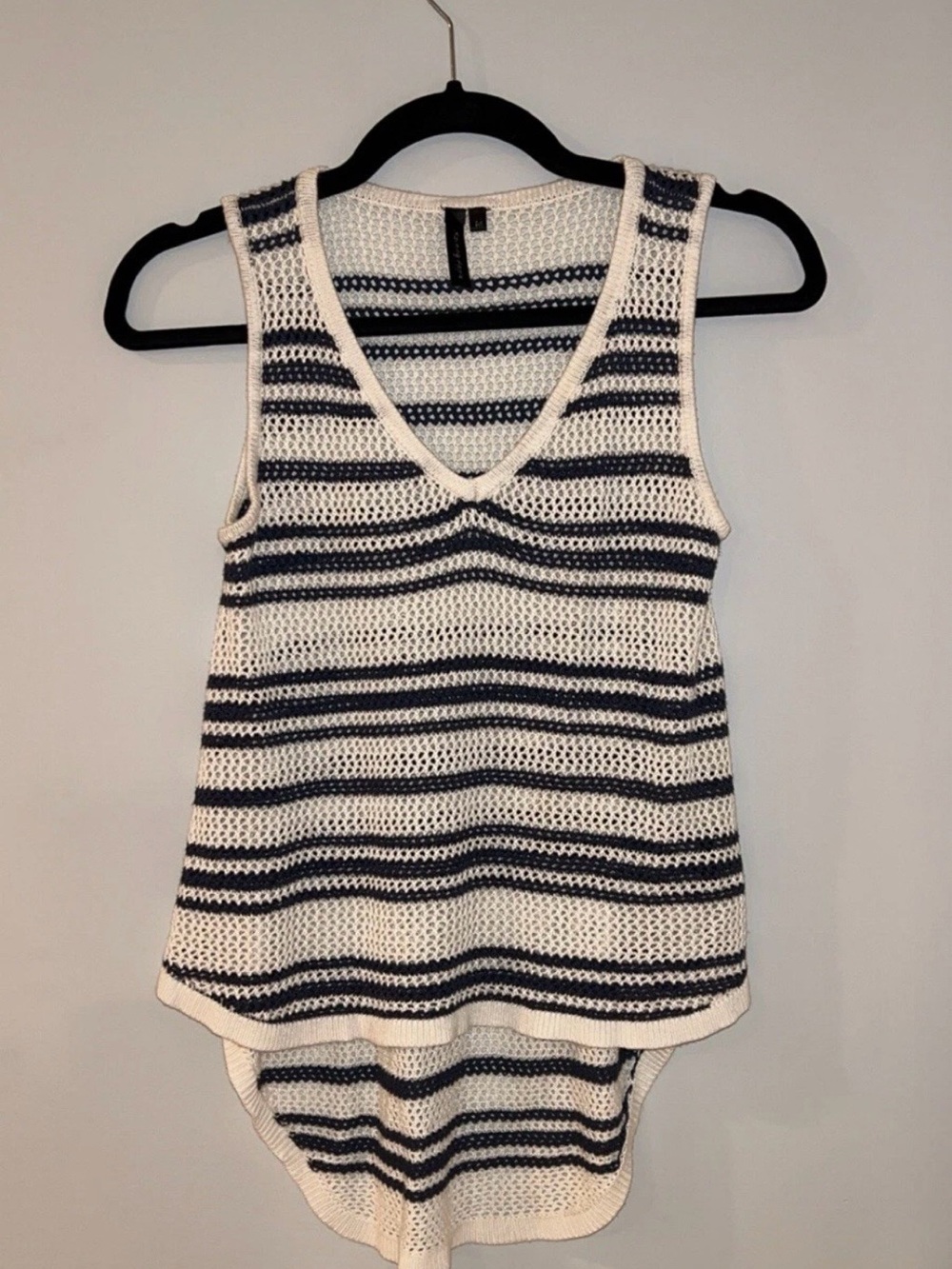 Morning Apple Navy & White Striped Crochet V-Neck Tank
